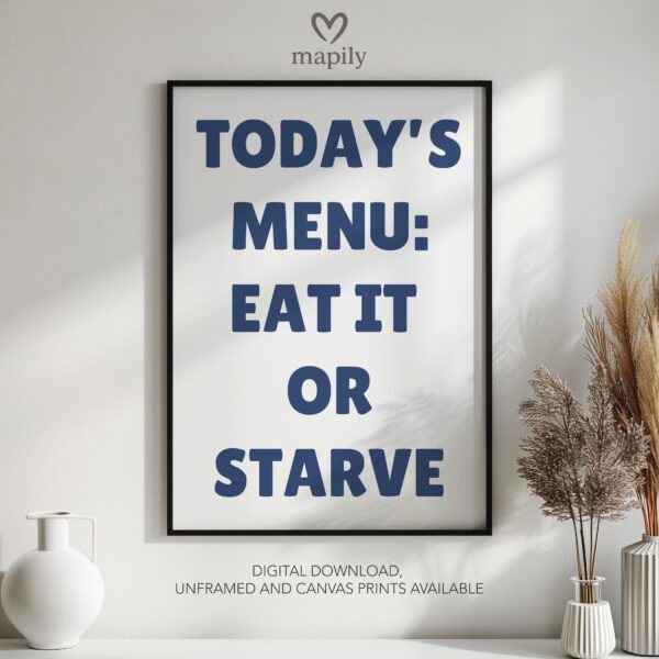 Typographic art print Todays Menu, bringing a sharp design edge to minimalist spaces