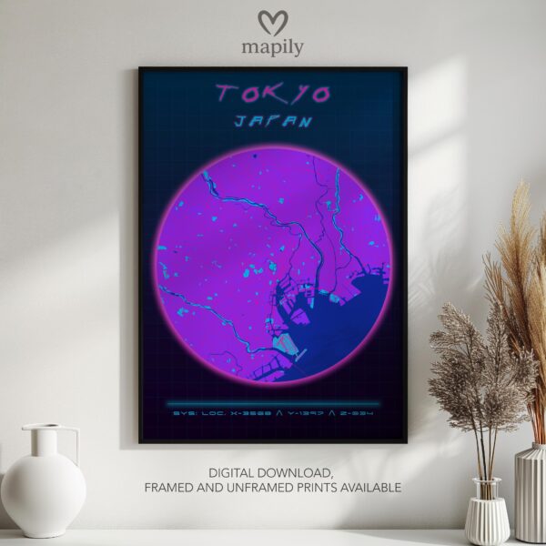 Framed art print featuring Tokyo Map, offering a balance of simplicity and sentiment