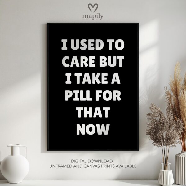 Elegant black-and-white framed print Used To Care, great for contemporary living rooms or hallways