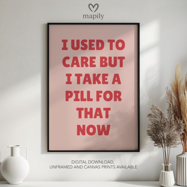 Bold text-based wall art Used To Care, crafted for a modern interior with a touch of attitude