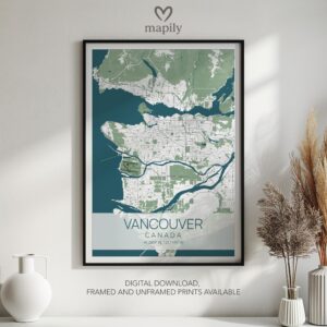 Elegant framed artwork showcasing Vancouver Map, perfect for a statement wall