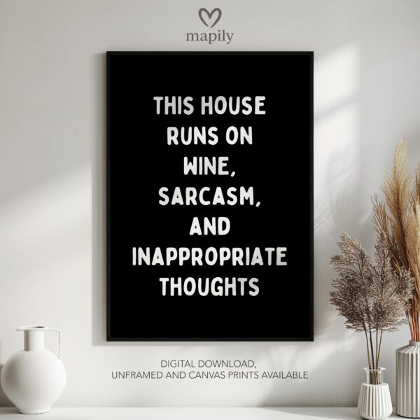 Understated modern quote design This House Runs On Wine, blending bold type with clean simplicity