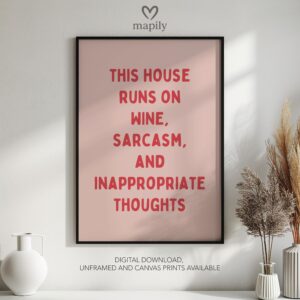 Subtle and stylish monochrome wall print This House Runs On Wine, designed to elevate everyday spaces