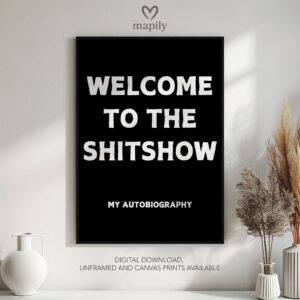 Refined text-based wall art Welcome Autobiography, ideal for creating a focal point in neutral interiors