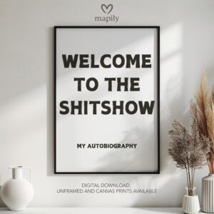 Framed modern wall art Welcome Autobiography, perfect for those who love bold and expressive interiors