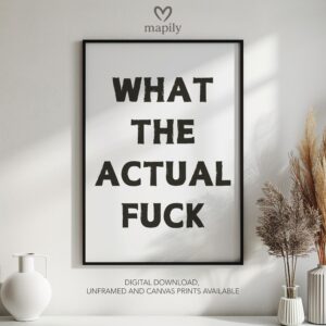 Modern framed wall art piece featuring a simple yet elegant design What The Actual Fuck, suited for any interior style