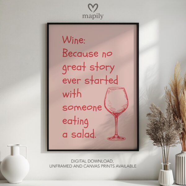 Framed quote artwork Wine Story with clean lines and a modern visual balance