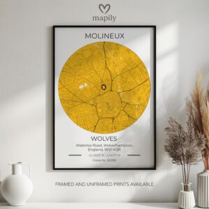 Designer wall art showcasing Wolves Stadium Map, adding elegance to your surroundings