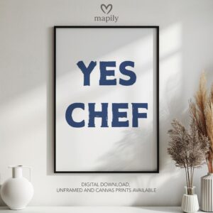 Typographic art print Yes Chef, bringing a sharp design edge to minimalist spaces