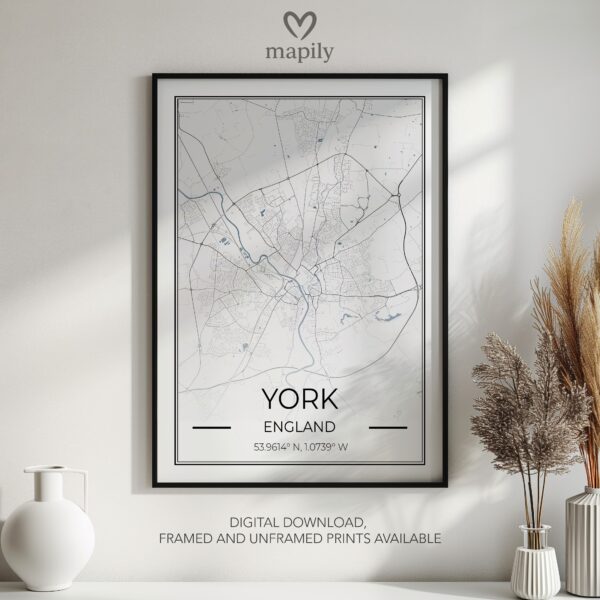 Contemporary print featuring York Map, designed for stylish living spaces