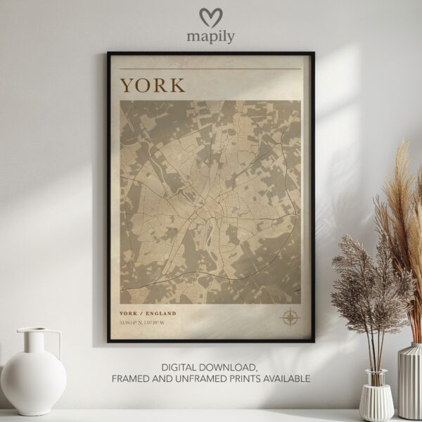 Clean layout print featuring York Map, ideal for modern living spaces