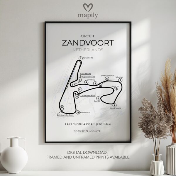 Clean layout print featuring Zandvoort F1, ideal for modern living spaces