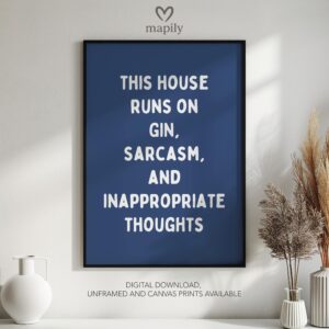 Understated modern quote design This House Runs on Gin, blending bold type with clean simplicity